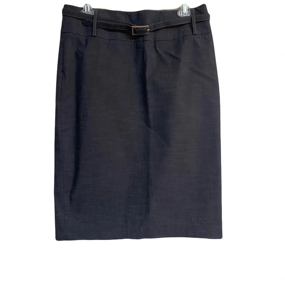Rafaella pencil skirt with skinny belt sliver buckle navy size 8